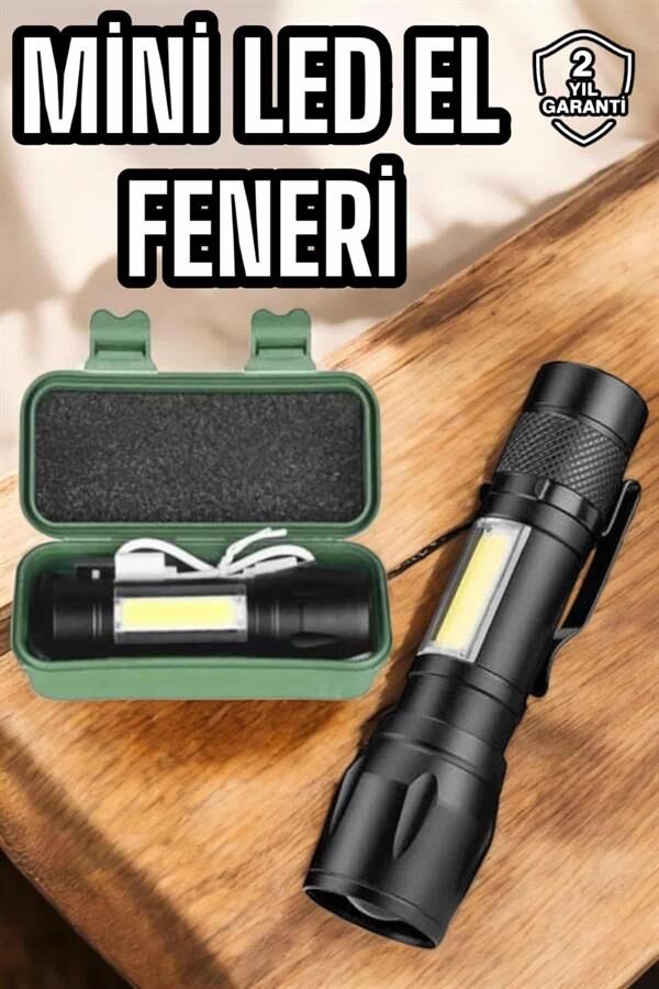 Şarjlı Metal Zoomlu El Feneri Işıldak Led Işık Taşınabilir El Lambası