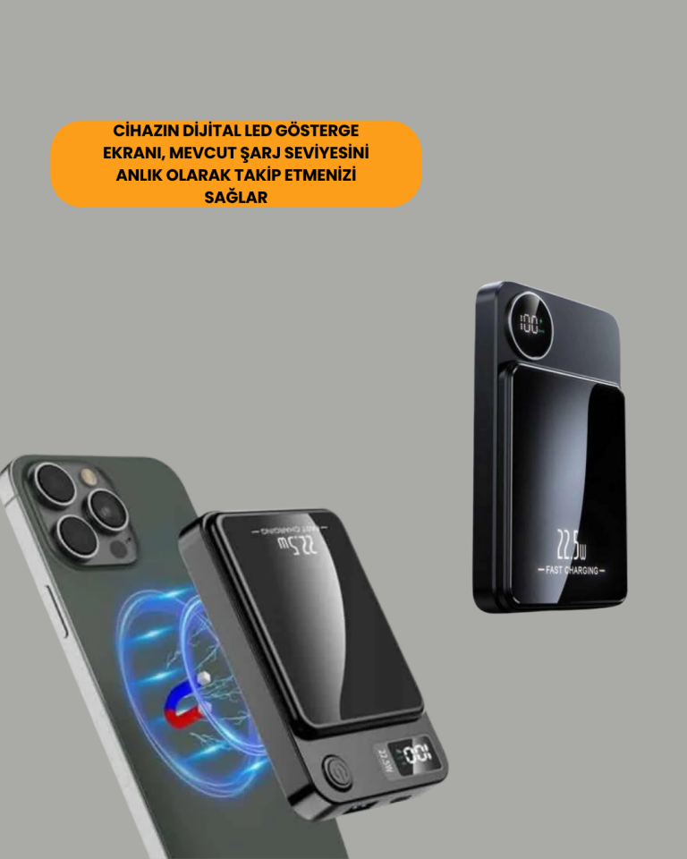 Gerçek Zamanlı Güç Göstergeli Manyetik USB-C Taşınabilir Powerbank