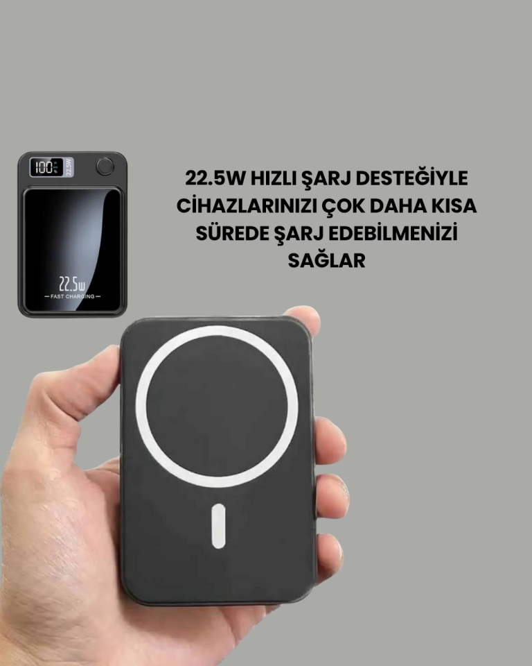 Alüminyum Alaşımlı, 20W PD Hızlı Şarj ve Manyetik Kablosuz Powerbank