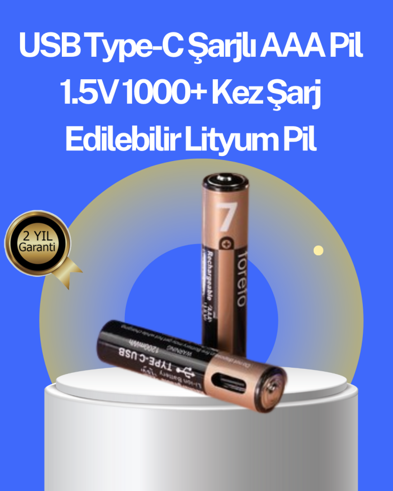 Hızlı Şarj Teknolojili USB Şarjlı AAA Pil – 40 Dakikada Tam Şarj