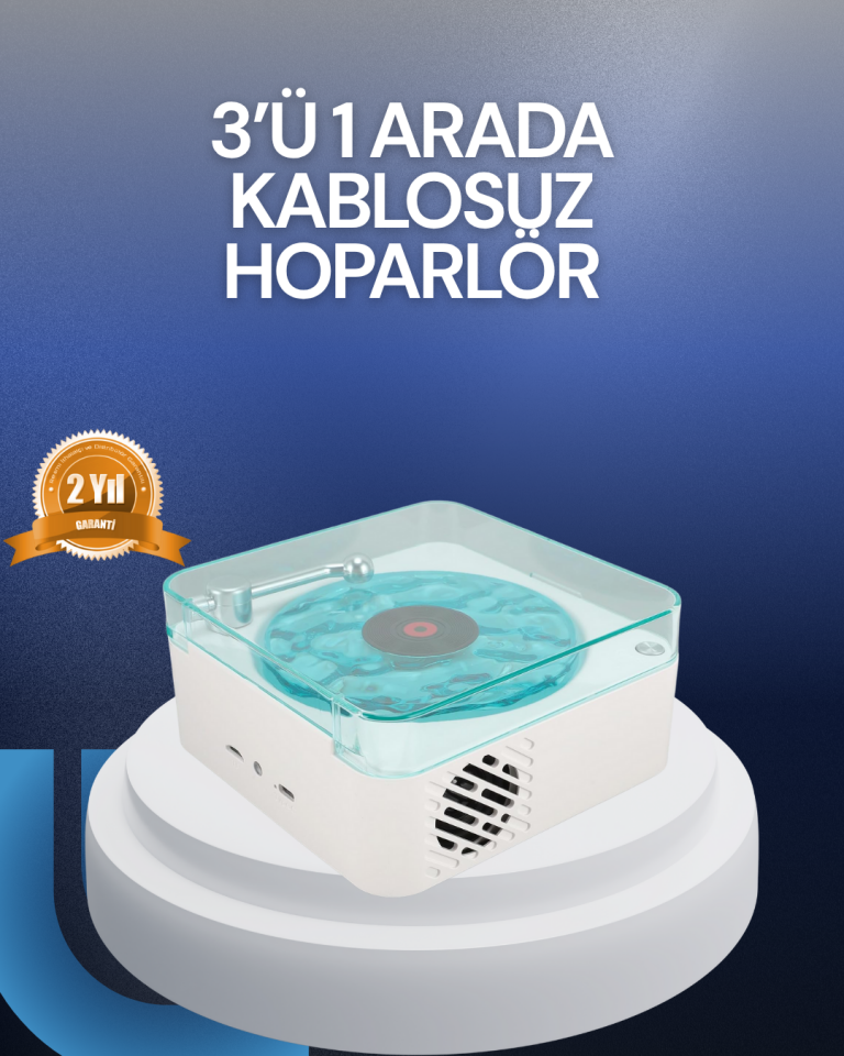 Bluetooth Hoparlör – 3-ü-1 Saatli Gece Lambası ve Vintage Tasarım