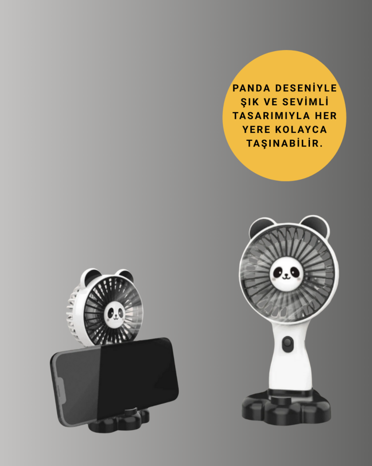 Dekoratif Panda Tasarımlı Küçük Boy Fan