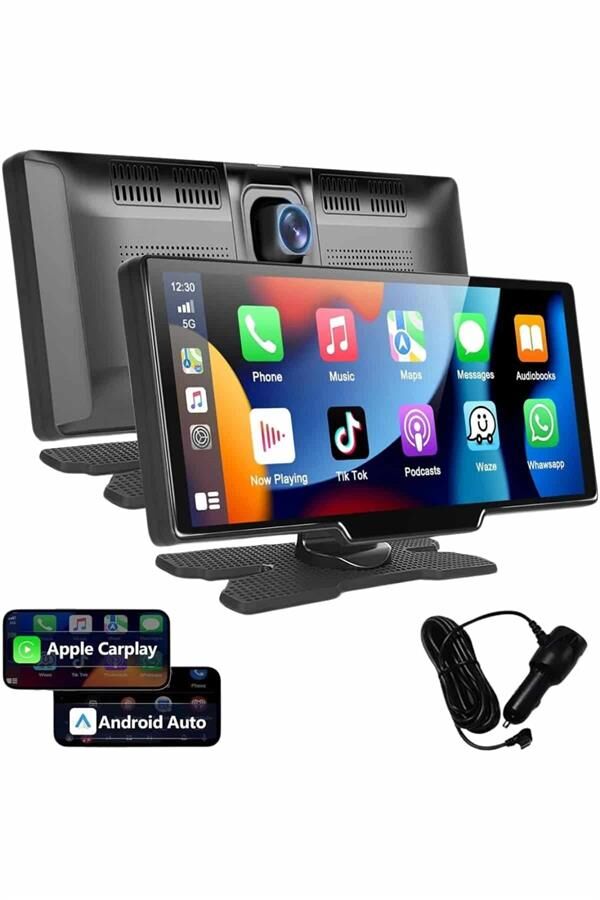 4K 10.2 İnç Çift Kameralı Araç Multimedya Ekranı CarPlay Kablosuz Tüm Cihazlara Uyumlu