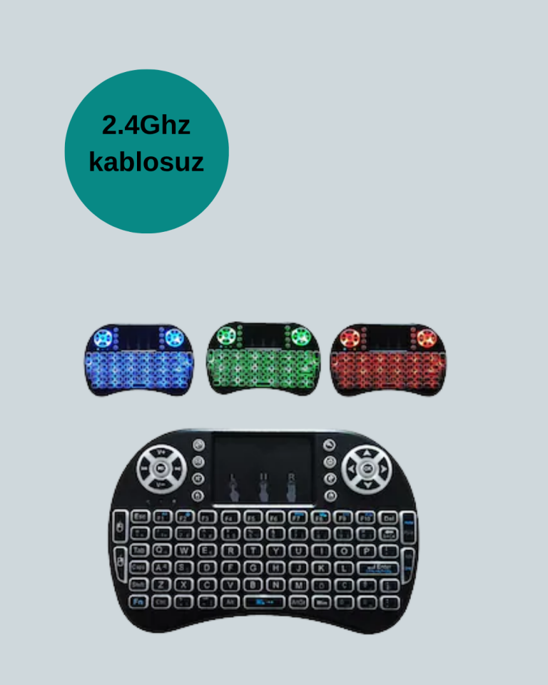 Işıklı Kablosuz Mini Klavye – 2.4 GHz, Dokunmatik Mouse Özellikli