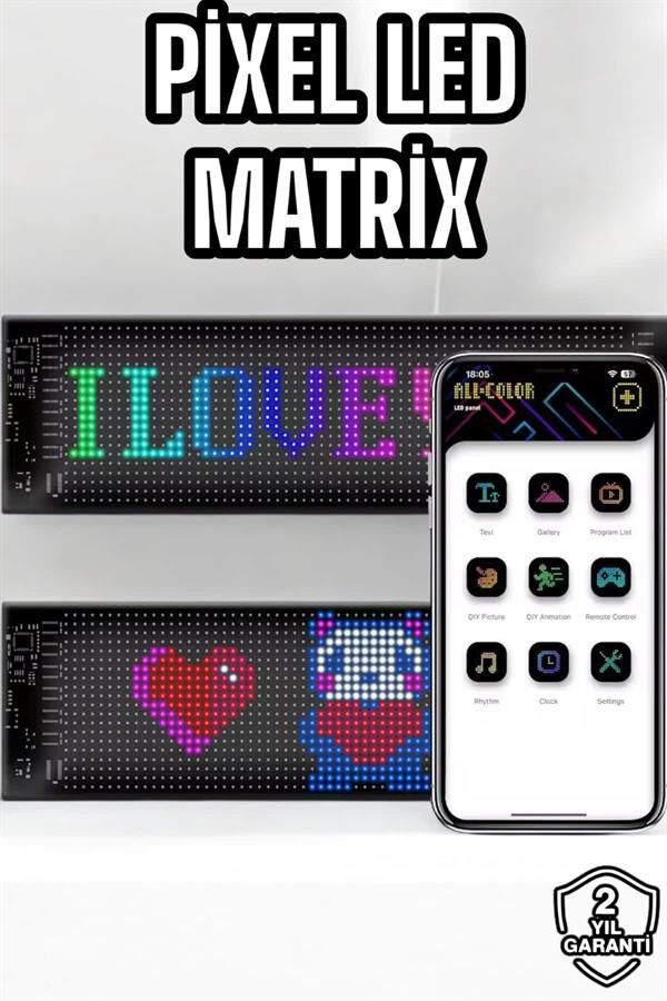 Otomobil Uyumlu Led Matrix Dijital Ekran Bluetooth Bağlantılı