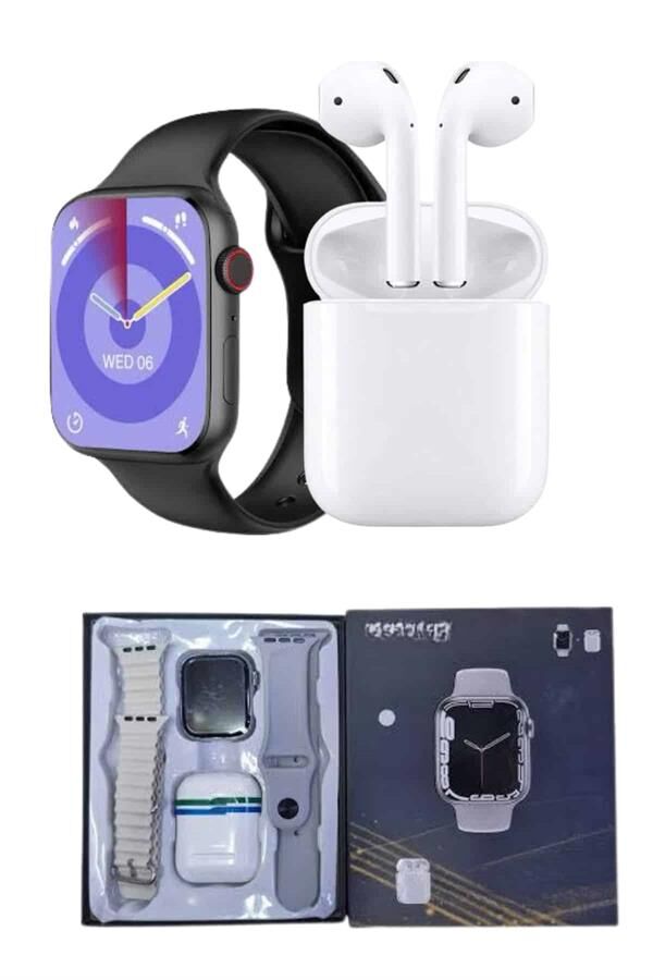 Akıllı Saat Gümüş Kasa Bluetooth Kulaklık Hediyeli Çok Fonksiyonlu İkili Set