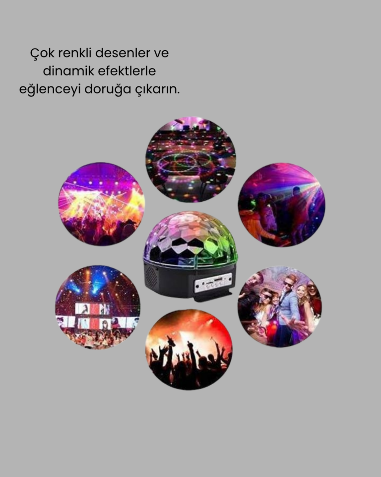 RGB LED Disko Topu Projektör – Ev Partileri, Doğum Günleri ve Eğlence İçin Işık Şovu