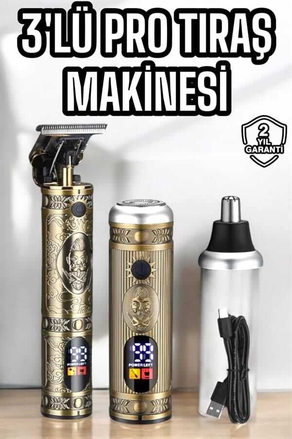 Tıraş Makinesi Üç Başlıklı Saç Sakal ve Vücut Tıraşına Uygun