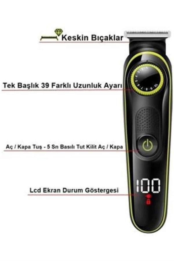 Unısex Çok Fonksiyonlu Bakım Seti Led Göstergeli Tıraş Makinesi Saç Sakal Vücut