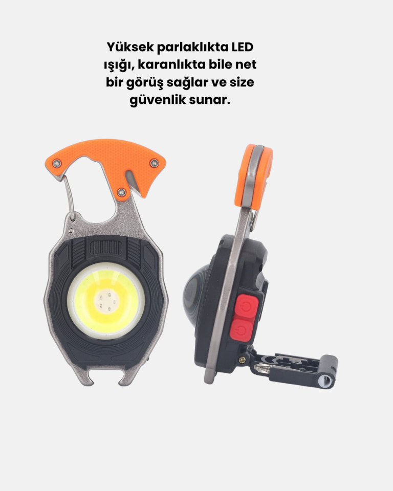 Çok Fonksiyonlu Anahtarlık Fener – Güçlü LED Işıklı, Şarjlı, Düdüklü ve Tornavidalı Mini El Feneri