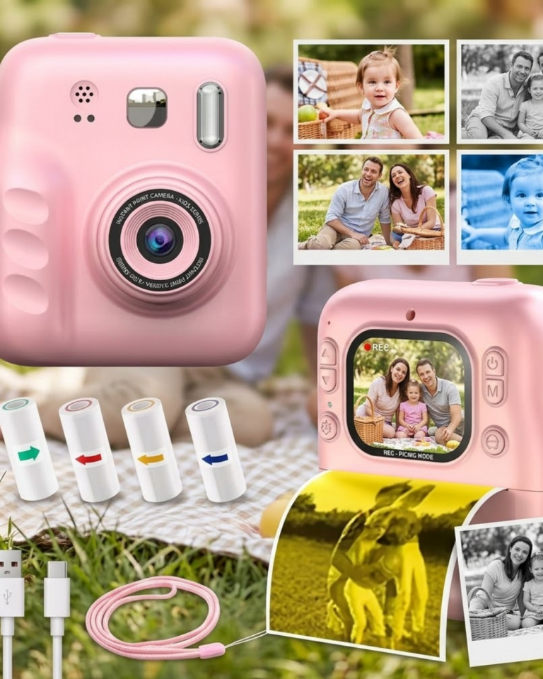 Çocuk Dijital Fotoğraf Makinesi Anında Baskı ve HD Video Kayıt Özellikli 5 kalem ve 4 rulo kağıt hediye