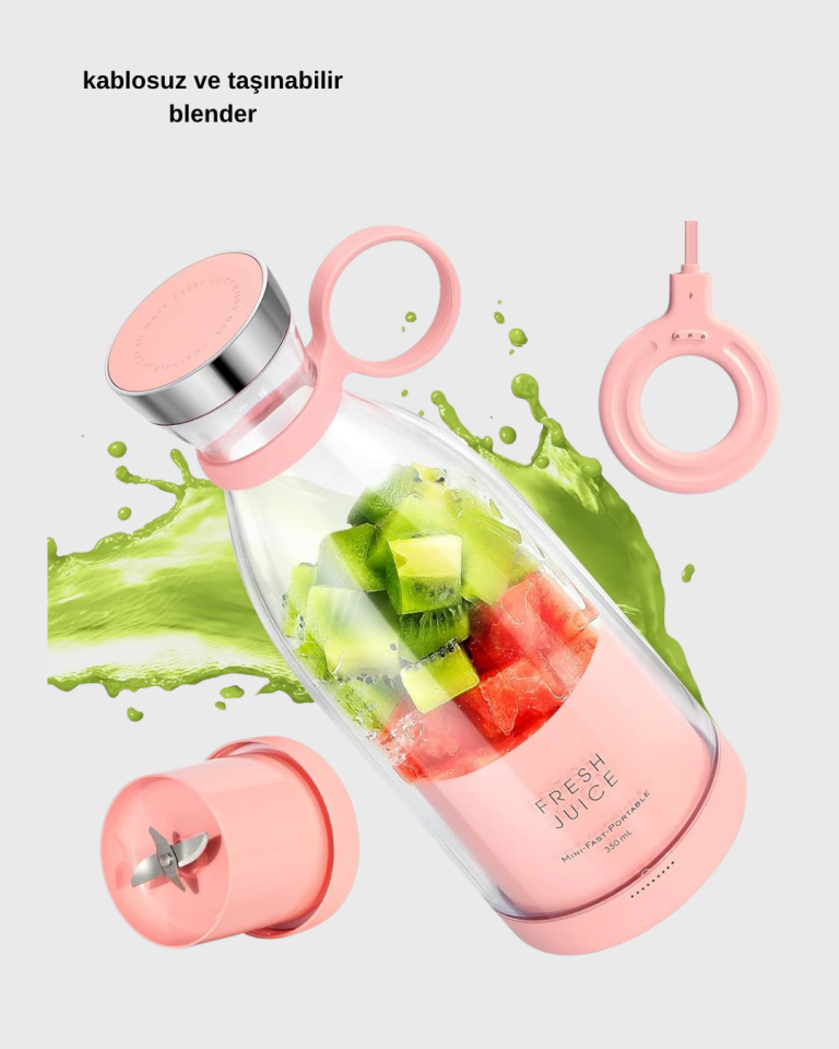Şarjlı Portatif Blender – Gıda Sınıfı Malzeme, 10 Kullanımlık Pil, Mini Boy ve Hafif Tasarım