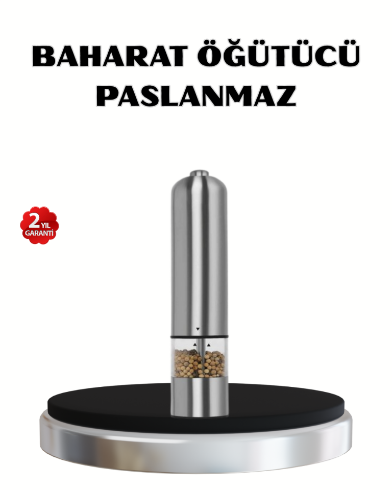 Modern Otomatik Baharat Öğütücü Seti – Pilli, Paslanmaz Çelik, LED Aydınlatmalı
