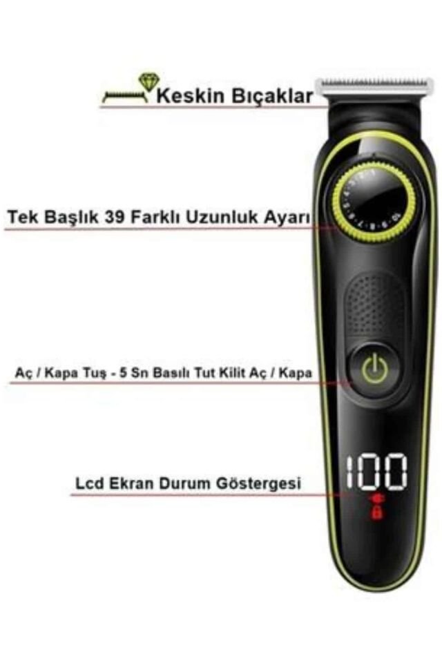 Unısex Çok Fonksiyonlu Bakım Seti Led Göstergeli Tıraş Makinesi Saç Sakal Vücut