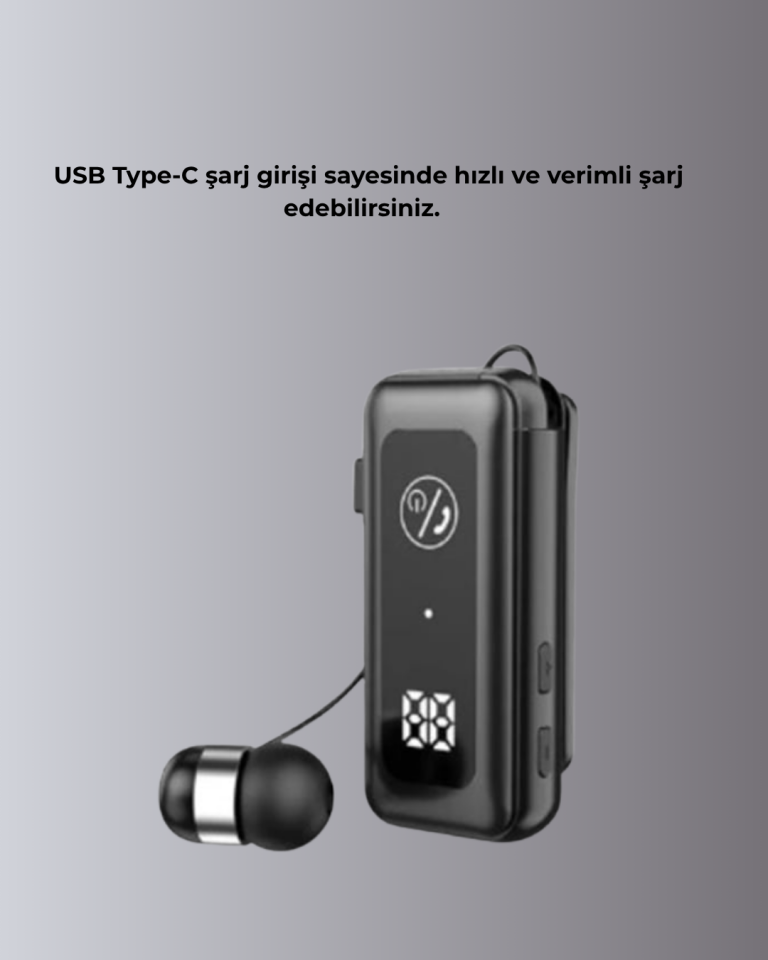 Bluetooth 5.2 Kablolu Makaralı Kulaklık | Dijital Ekran ve Titreşimli Bildirim
