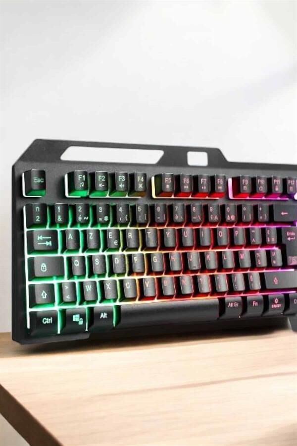Led Işıklı Oyuncu Klavye Usb Girişli RGB Işıklı Q Klavye Mouse Hediyeli