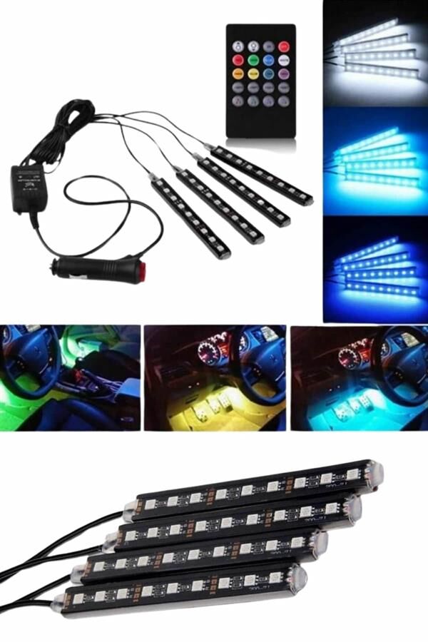 Araç İçi Ayak Altı 12'li Şerit Led Işık Uzaktan Kumandalı RGB Işıklı Ses ve Müziğe Duyarlı