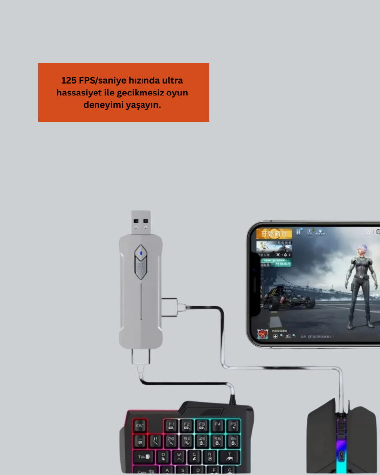 5’i 1 Arada Mobil Oyun Seti Klavye Mouse Dönüştürücü iOS & Android