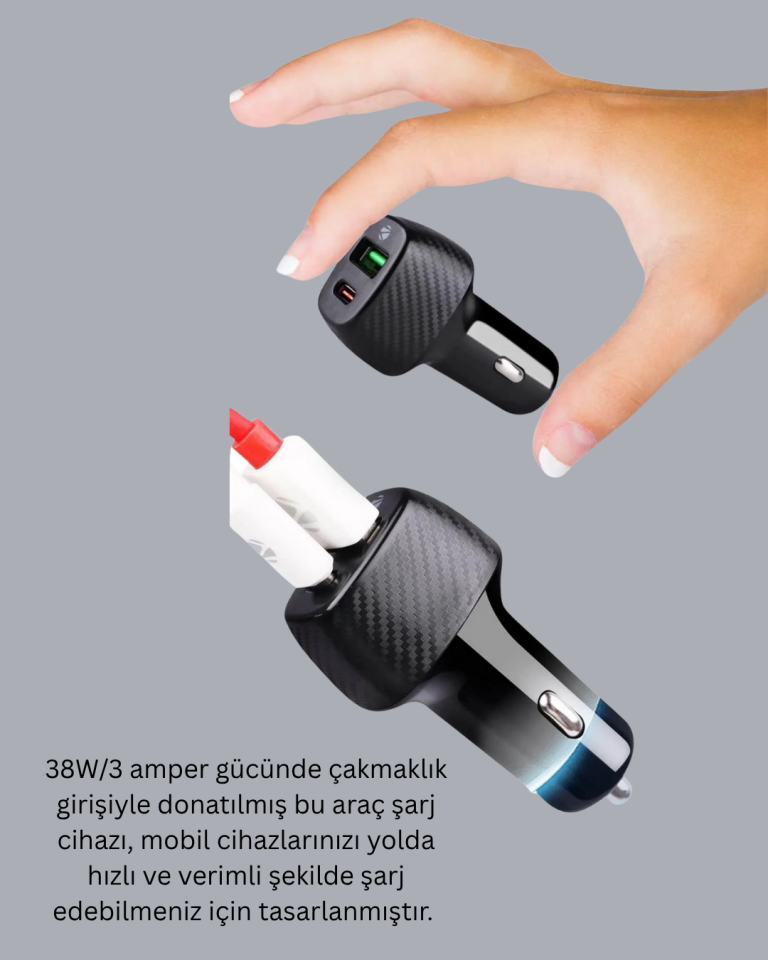 38W Çift Çıkışlı Araç Şarj Cihazı – Type-C ve USB PD Destekli