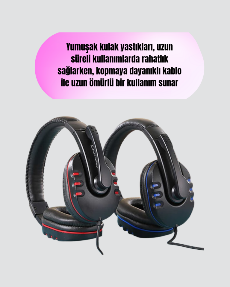 Bilgisayar Oyuncu Kulaklığı – Yumuşak Pedli, Dayanıklı İpli Kablo