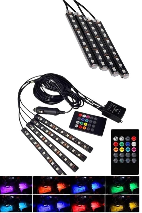 Araç Içi Aydınlatma Kumandalı 12 Led Ayak Altı Led Ambiyans Işığı Sese Duyarlı Kumandalı