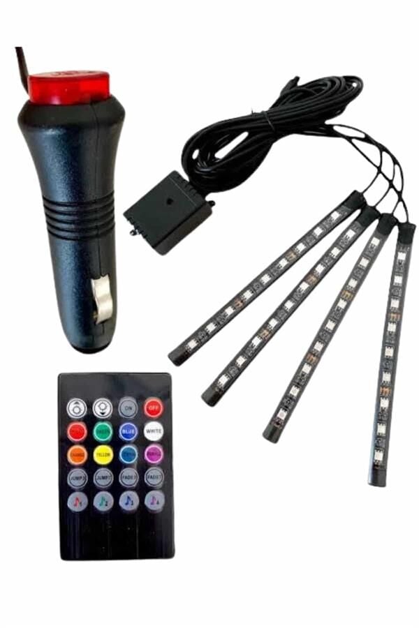Araç Içi Aydınlatma Kumandalı 12 Led Ayak Altı Led Ambiyans Işığı Sese Duyarlı Kumandalı