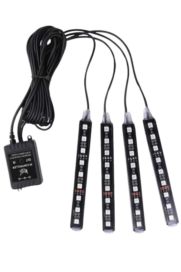 Araç Içi Aydınlatma Kumandalı 12 Led Ayak Altı Led Ambiyans Işığı Sese Duyarlı Kumandalı