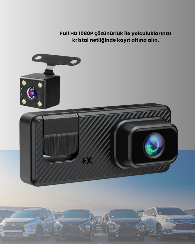 3 Kameralı Araç İçi DVR Kayıt Cihazı  Ön İç Arka Kamera Full HD