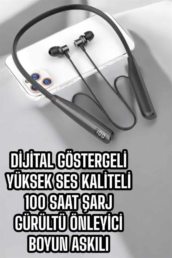 Dijital Göstergeli Kulak İçi Kablosuz Bluetooth Kulaklık Boyun Bantlı