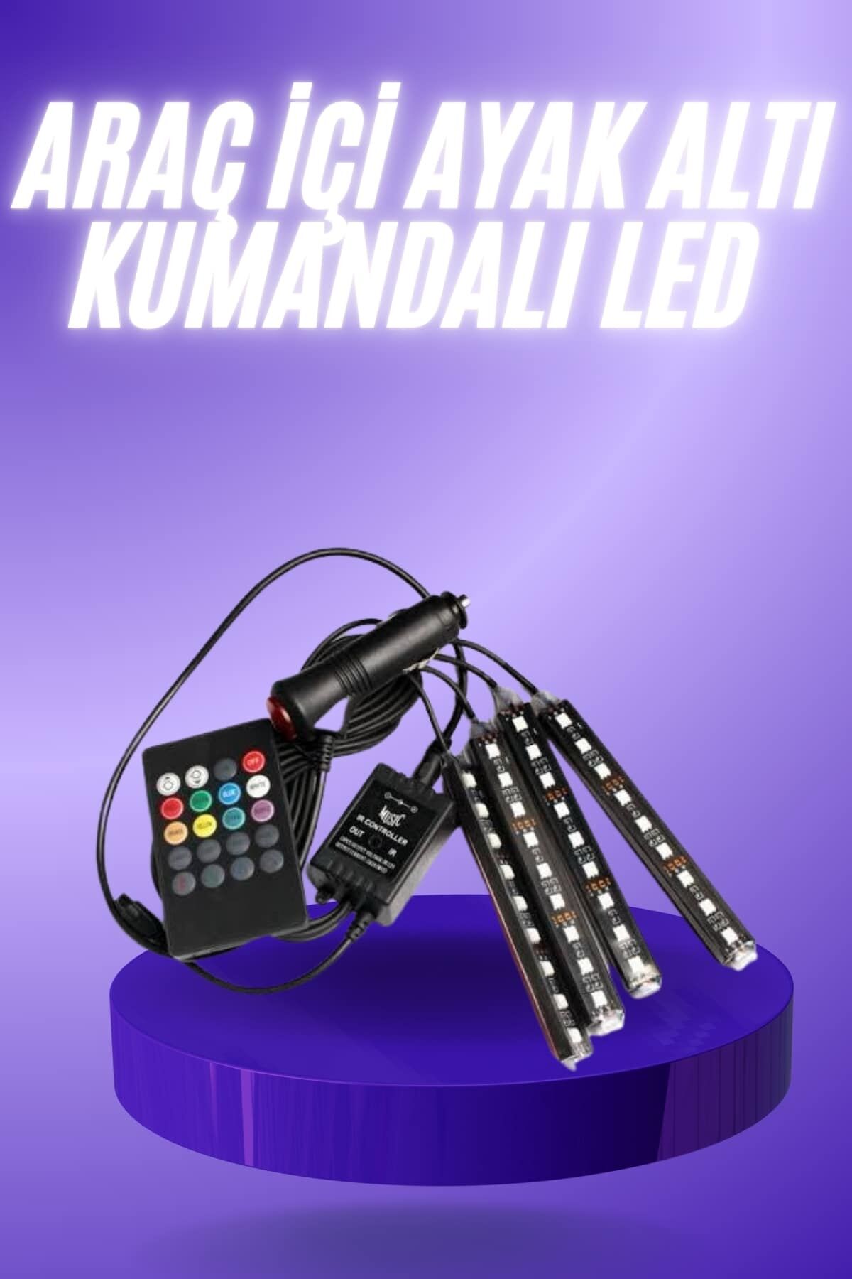 Araç İçi Ayak Altı 12'li Şerit Led Işık Uzaktan Kumandalı RGB Işıklı Ses ve Müziğe Duyarlı