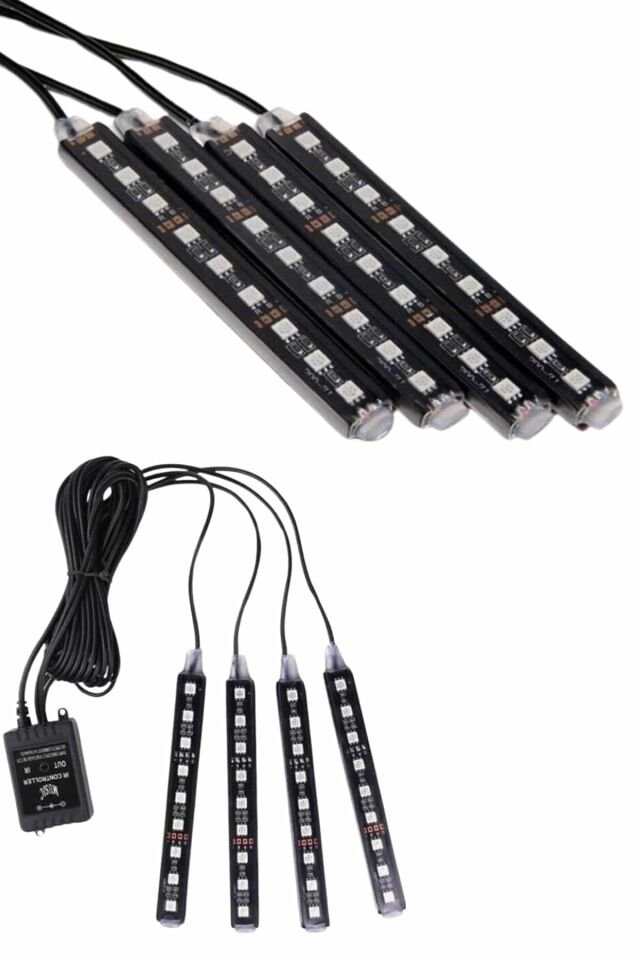Araç İçi Ayak Altı 12'li Şerit Led Işık Uzaktan Kumandalı RGB Işıklı Ses ve Müziğe Duyarlı