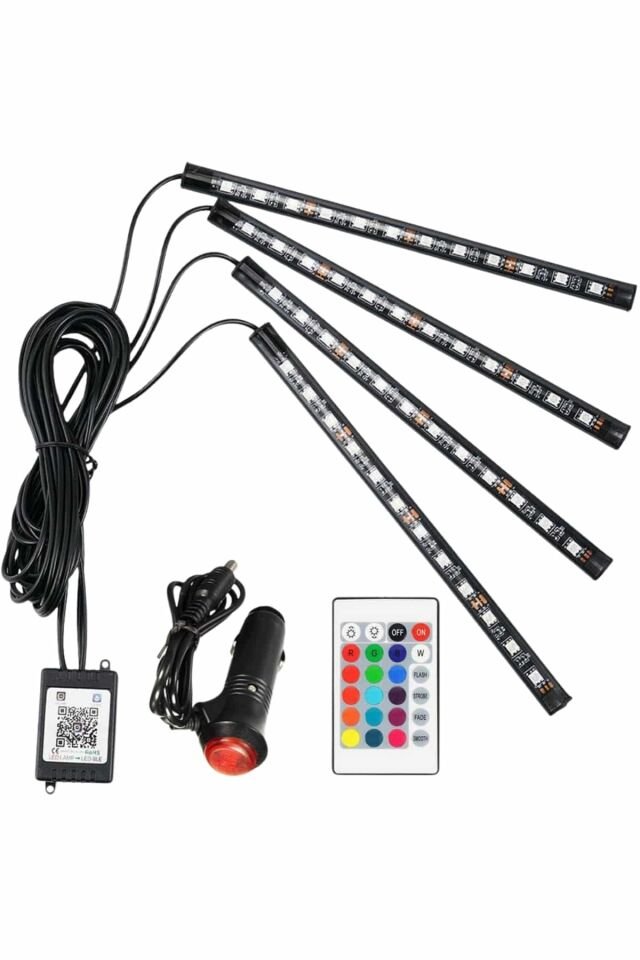 Araç İçi Ayak Altı 12'li Şerit Led Işık Uzaktan Kumandalı RGB Işıklı Ses ve Müziğe Duyarlı