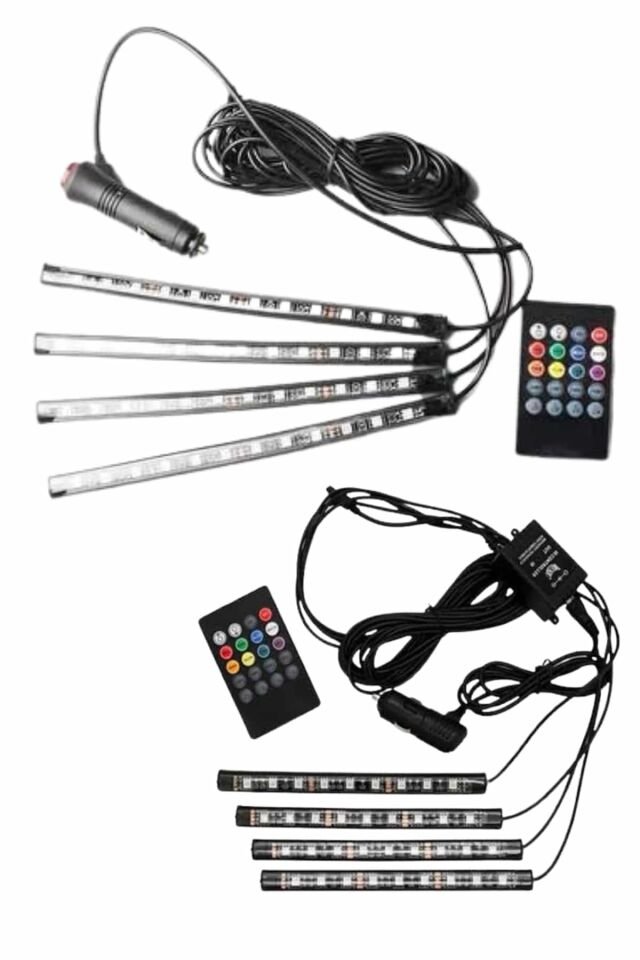 12'Lİ Şerit Led Işık RGB Sese ve Müziğe Duyarlı Araç İçi Ayak Altı