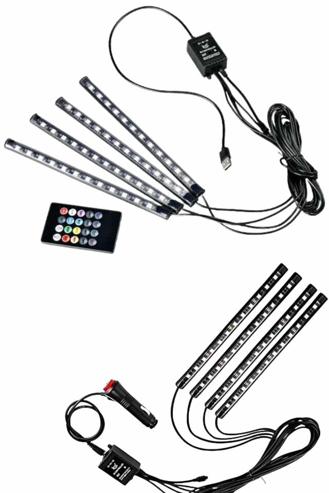 12'Lİ Şerit Led Işık RGB Sese ve Müziğe Duyarlı Araç İçi Ayak Altı
