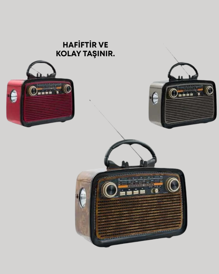 Nostaljik Radyo Görünümlü Bluetooth Hoparlör – FM/AM Yayın, Kablosuz Bağlantı, Şarj Edilebilir
