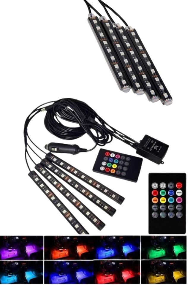 Araç Içi Aydınlatma Kumandalı 12 Led Ayak Altı Led Ambiyans Işığı Sese Duyarlı Kumandalı
