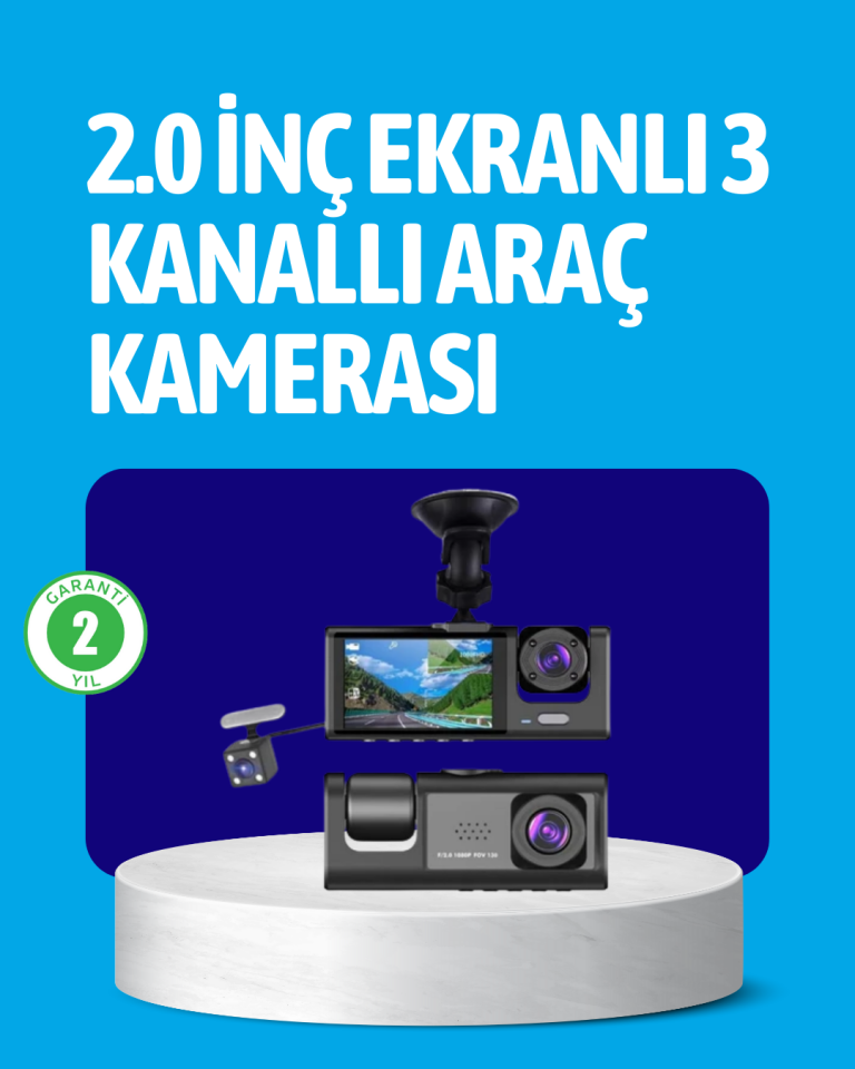 3 Kameralı Araç İçi Kayıt Cihazı  Suya ve Toza Dayanıklı Tasarım