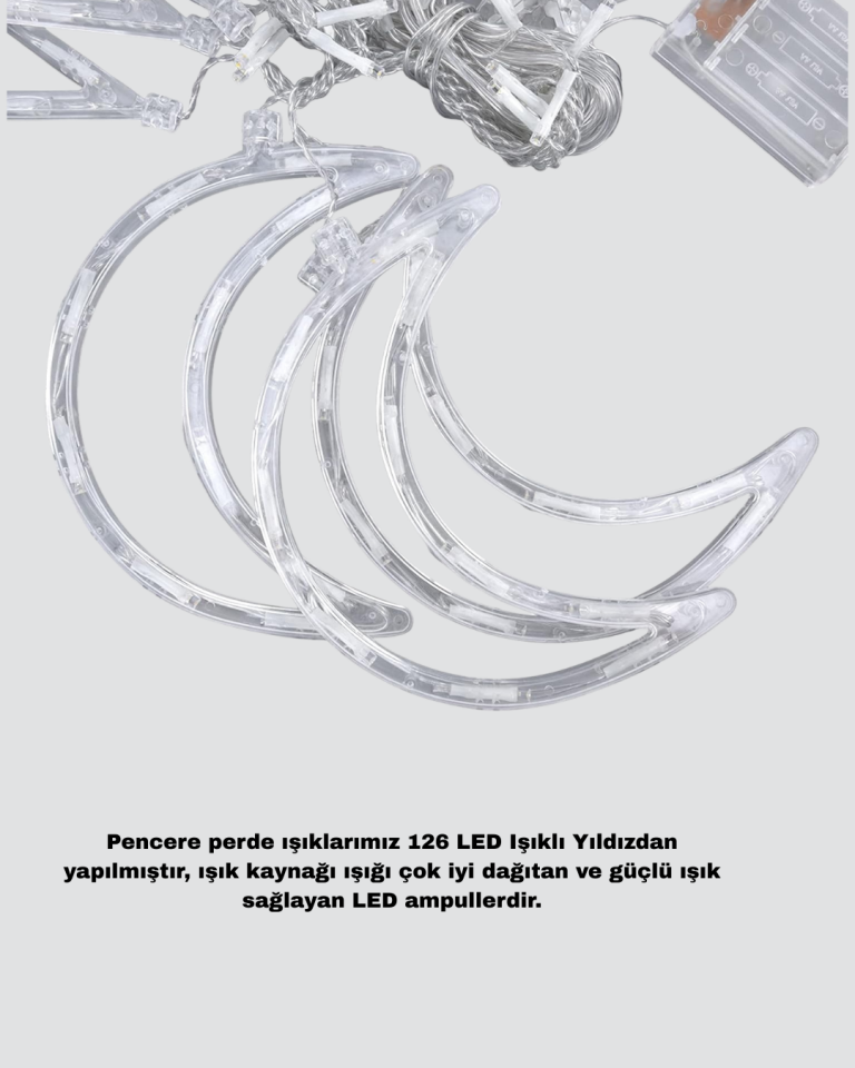 Yıldız ve Ay Figürlü Prizli Perde LED Işık Romantik Ortam Aydınlatması