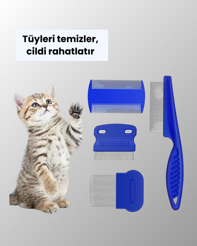 Uzun ve Kısa Tüylü Hayvanlara Özel Bit Tarağı ve Tüy Temizleme Seti
