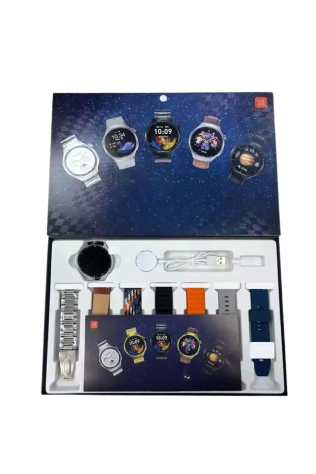 Unısex Yuvarlak Ekranlı 7 Kordonlu Akıllı Saat GPS Destekli Çoklu Kordon Seçeneği
