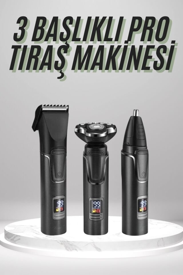 Dijital Göstergeli 3 Başlıklı Tıraş Makinesi Islak Kuru Lazer Öncesi Günlük