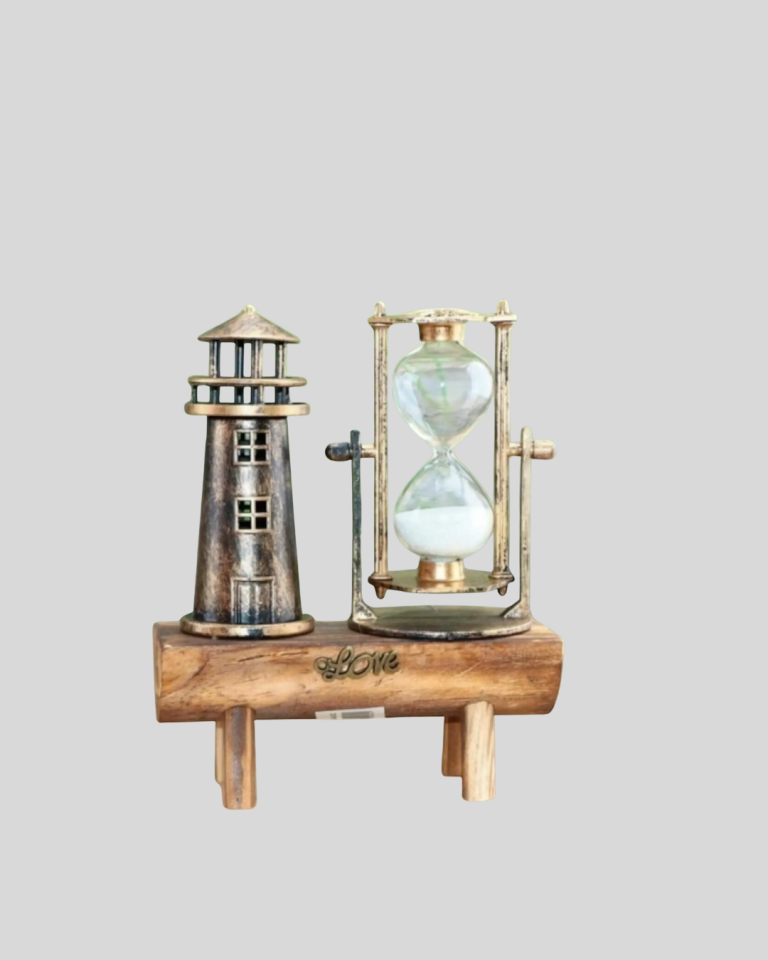 Vintage Kum Saati + Deniz Feneri Modeli – Ahşap Gövdeli Masa Üstü Dekor