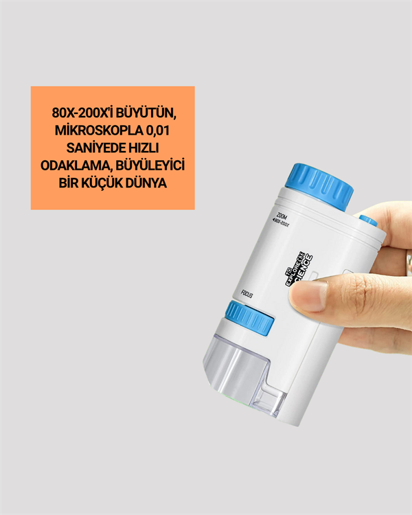 Portatif El Mikroskop – LED Işıklı, Aynı Anda Net Odaklama