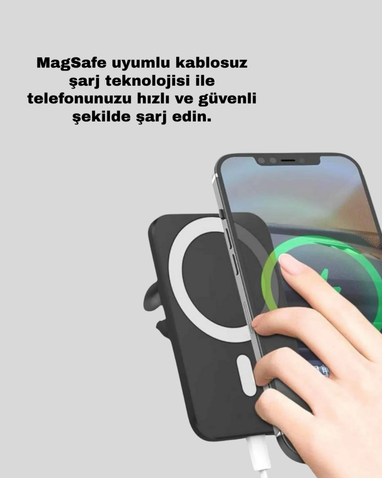 Mıknatıslı MagSafe Uyumlu Araç Tutucu Kablosuz Şarj Destekli