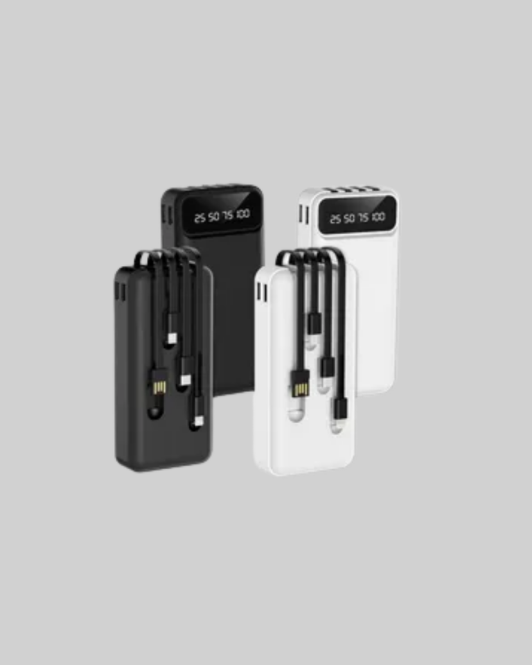 LED Işıklı 20.000mAh Powerbank LCD Gösterge Dahili Çoklu Kablo
