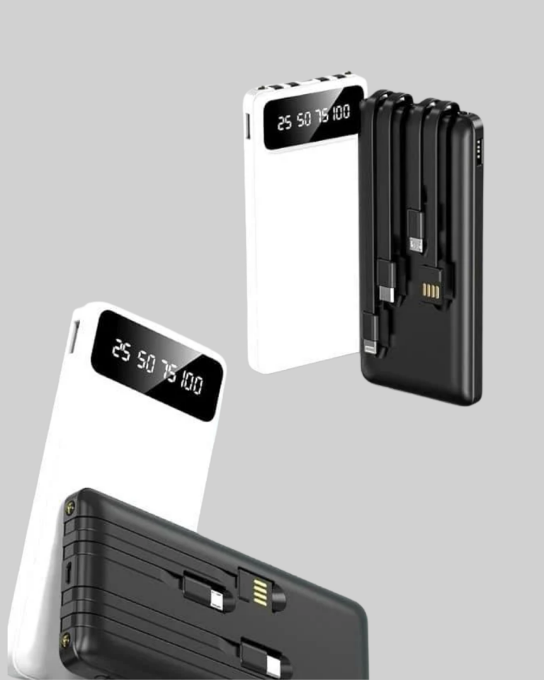 LED Işıklı 20.000mAh Powerbank LCD Gösterge Dahili Çoklu Kablo