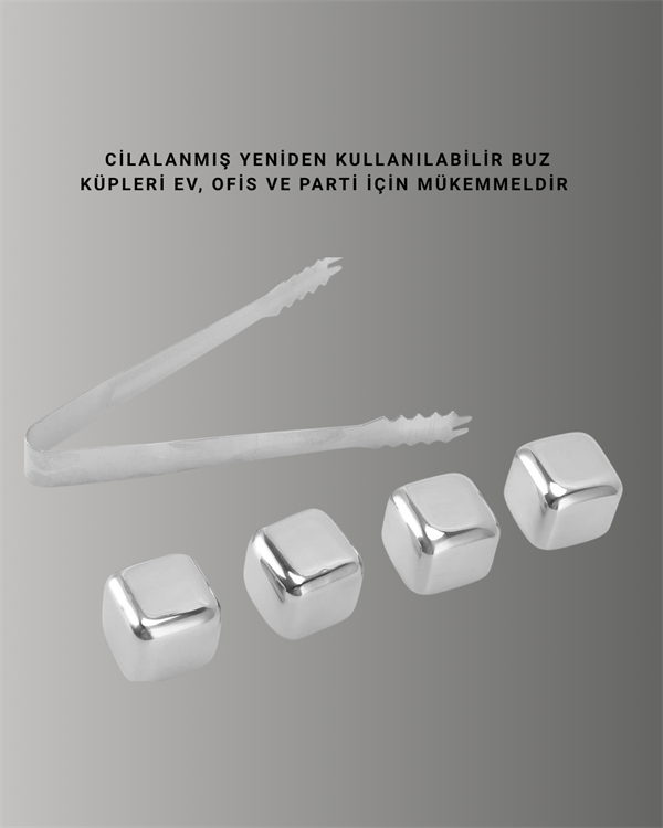 Yeniden Kullanılabilir 304 Çelik Metal Buz Küpleri 4'lü Set