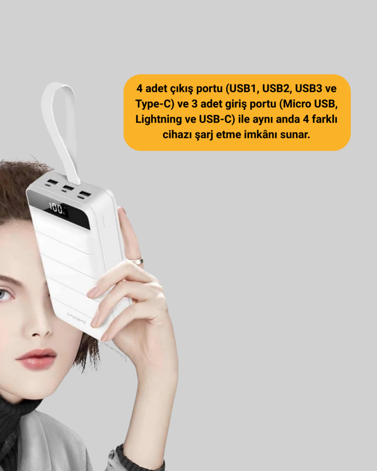 Lightning ve Type-C Girişli 50000mAh Powerbank