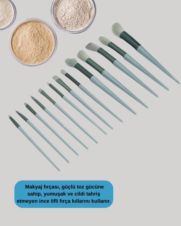 Toz ve Krem Ürünler İçin Güçlü Tutucu Yumuşak Kıllı Makyaj Fırça Takımı 13 Parça