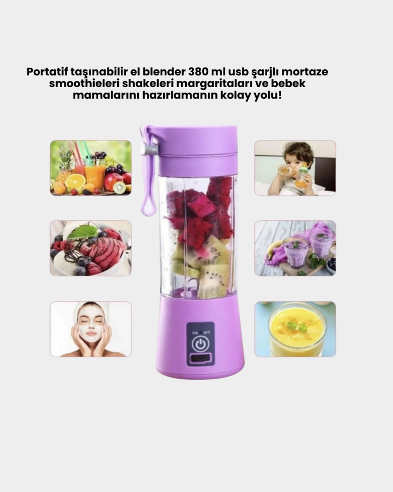 Mini Taşınabilir Blender 380ml USB Şarjlı Detoks Smoothie Hazırlayıcı